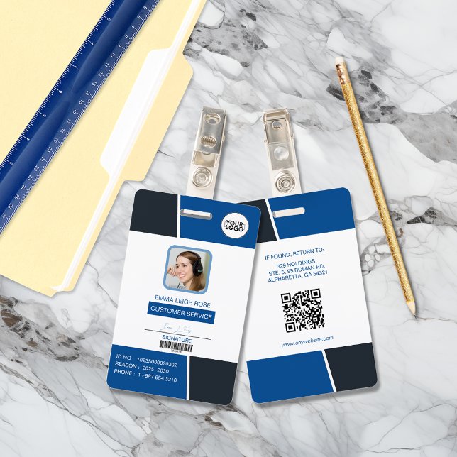 Modern Blue Professional Employee Photo ID Badge (Creator Uploaded)
