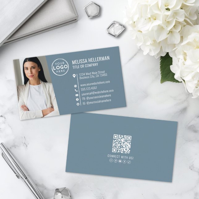 Modern Blue Professional QR Code Photo Logo Business Card (Modern Blue Professional QR Code Photo Logo Business Card )