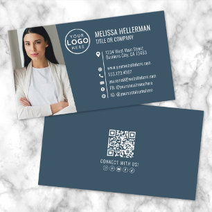 Modern Blue Professional QR Code Photo Logo Business Card