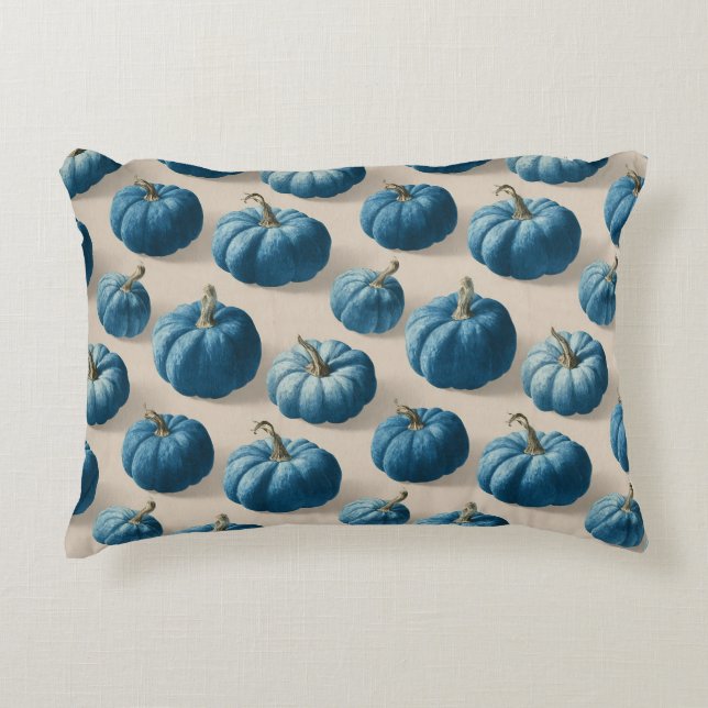 Modern Blue Pumpkin Fall Design Accent Pillow (Front)