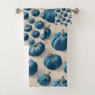Modern Blue Pumpkin Fall Design Bath Towel Set