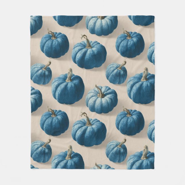 Modern Blue Pumpkin Fall Design Fleece Blanket (Front)