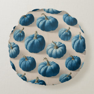 Modern Blue Pumpkin Fall Design Round Pillow