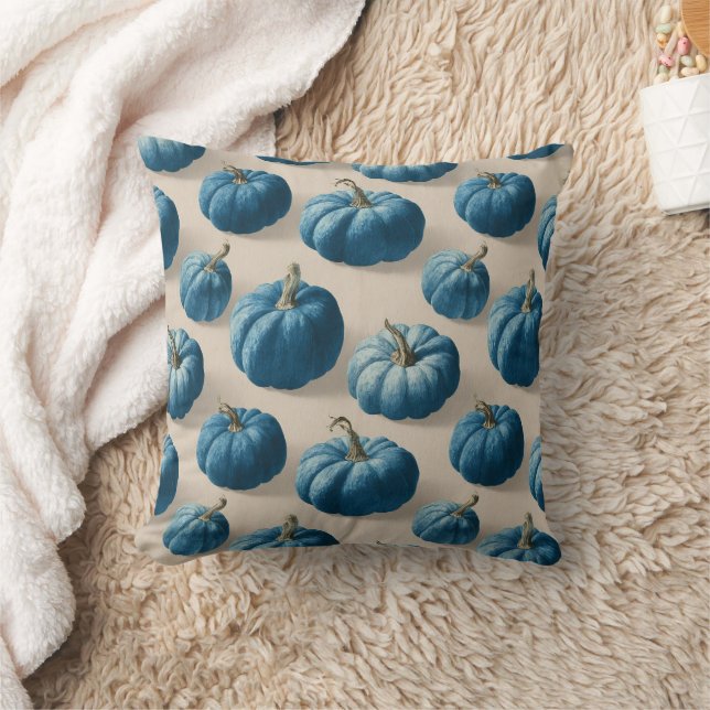 Modern Blue Pumpkin Fall Design Throw Pillow (Blanket)