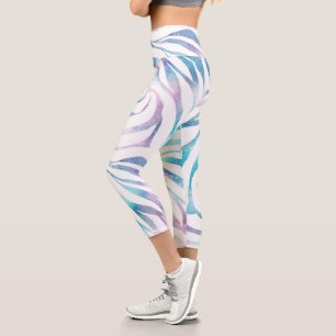 Modern Blue Purple Glitter Glam Zebra Print Capri Leggings