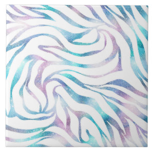 Modern Blue Purple Glitter Glam Zebra Print Tile