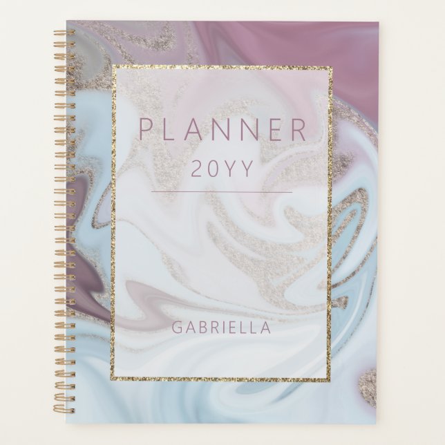Modern Blue Purple & Gold Abstract Planner (Front)