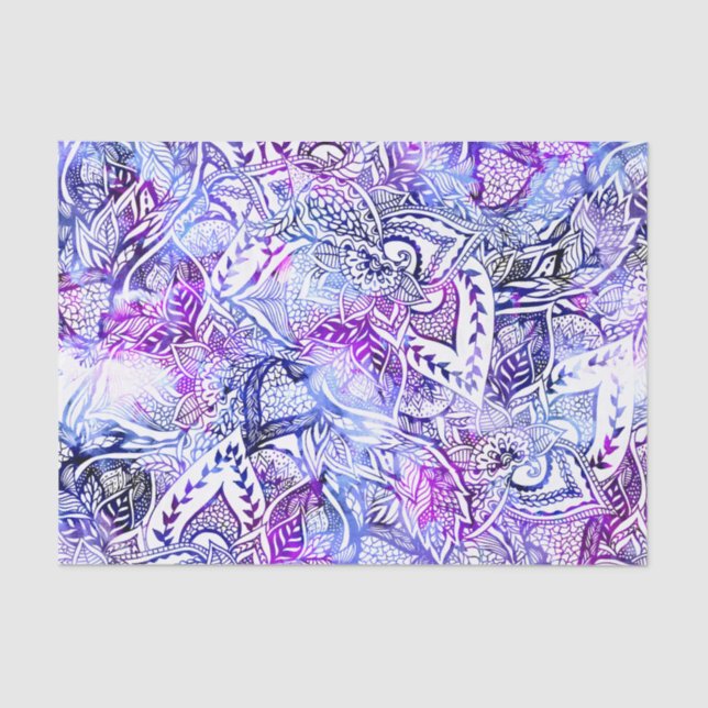 Modern blue purple hand drawn floral boho tissue paper (Front)