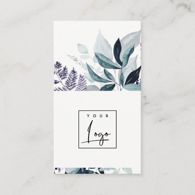 Modern Blue Purple Leafy Tropical Fauna Fern Logo Business Card (Front)