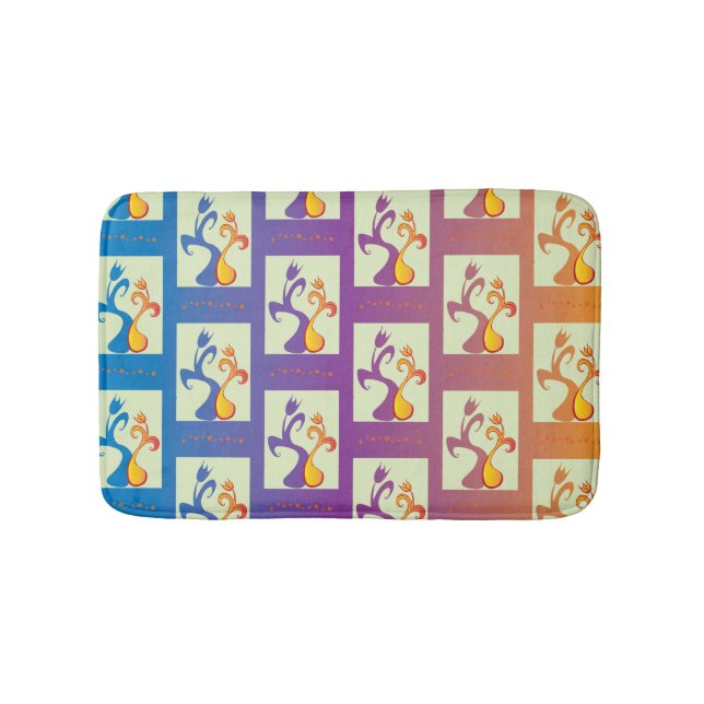 Modern Blue, purple, orange Tulip Couple Floral Bath Mat (Front)