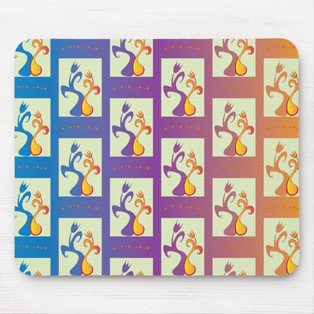 Modern Blue, purple, orange Tulip Couple Floral Mouse Pad (Front)