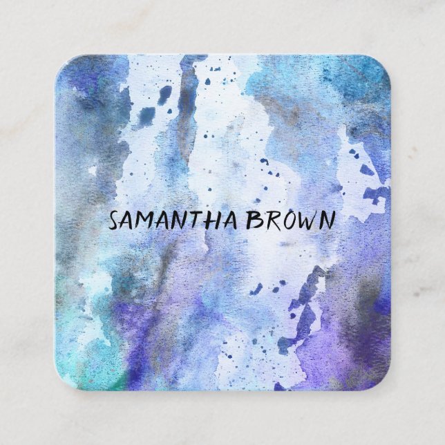 modern blue & purple watercolor abstract square business card (Front)