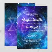 Modern Blue Purple Watercolor Galaxy Bat Mitzvah