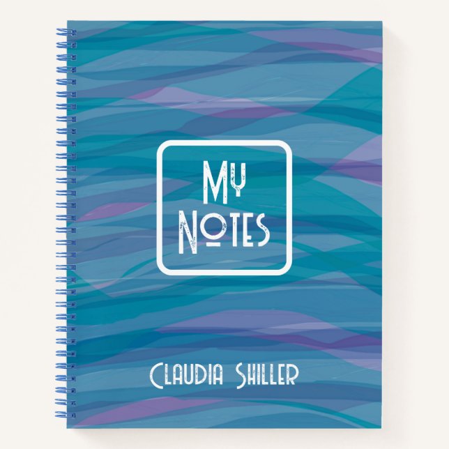 Modern Blue Purple Watercolor Pattern Personalized Notebook (Front)