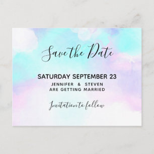Modern Blue & Purple Watercolor Save the Date Invitation Postcard