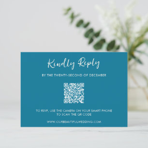 Modern Blue QR Code Simple Wedding RSVP Card