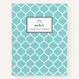 Modern Blue Quatrefoil Pattern Personalized Notebook