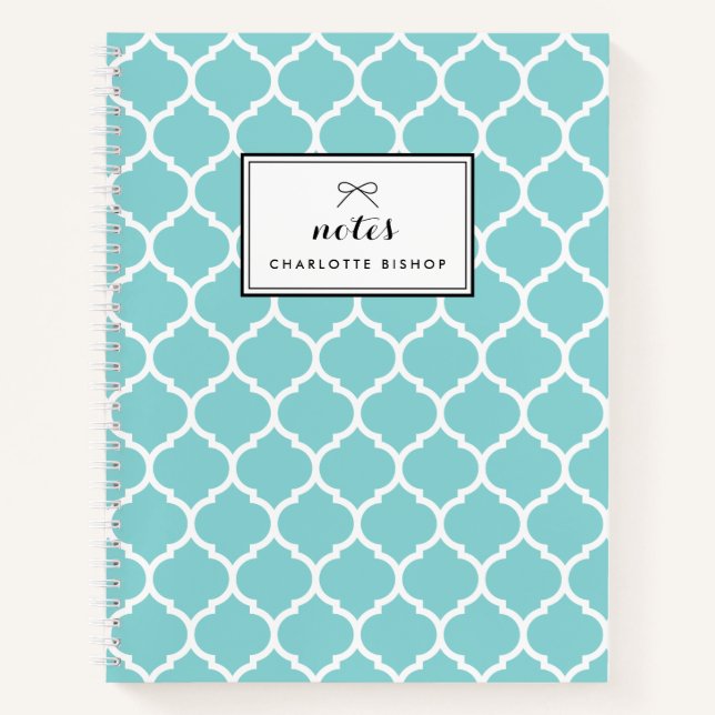 Modern Blue Quatrefoil Pattern Personalized Notebook (Front)