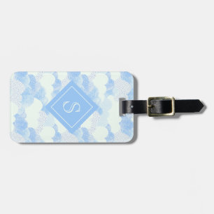 Modern Blue Rain Clouds Monogram Personalized Luggage Tag