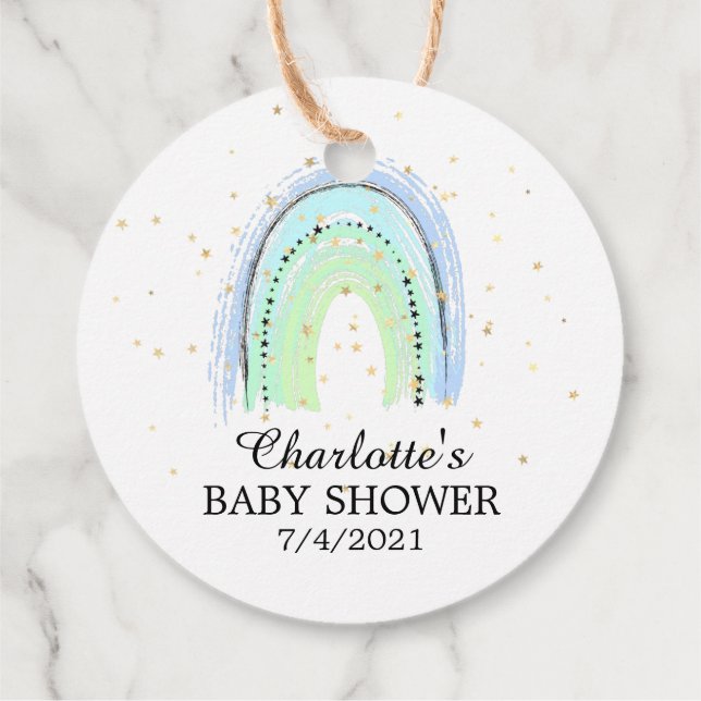 Modern Blue Rainbow Baby Shower Favour Gift Tag (Back)