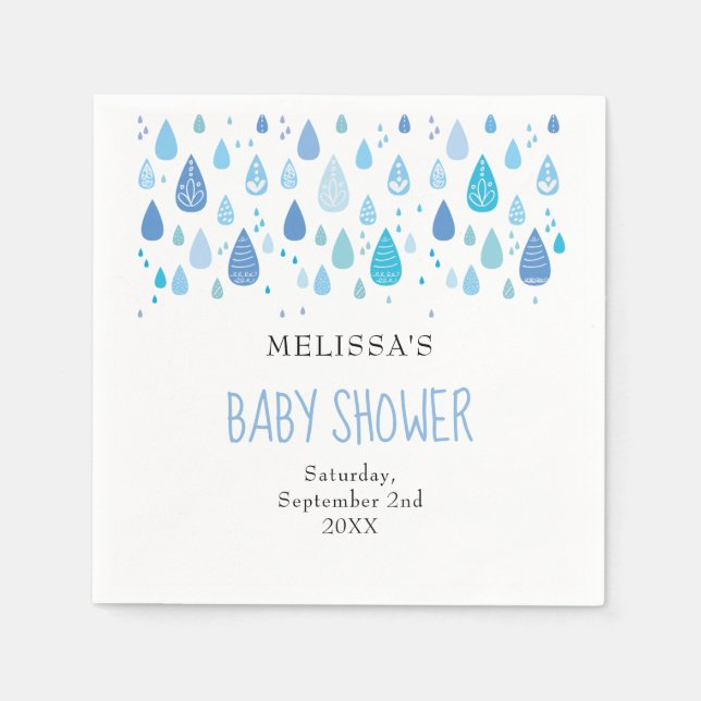 Modern Blue Raindrops Baby Boy Shower Sprinkle Napkin (Front)