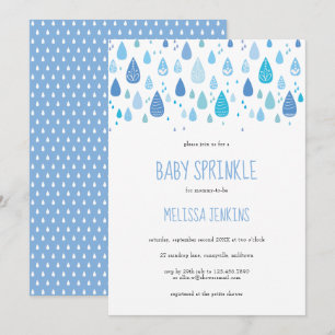 Modern Blue Raindrops Baby Boy Sprinkle / Shower Invitation