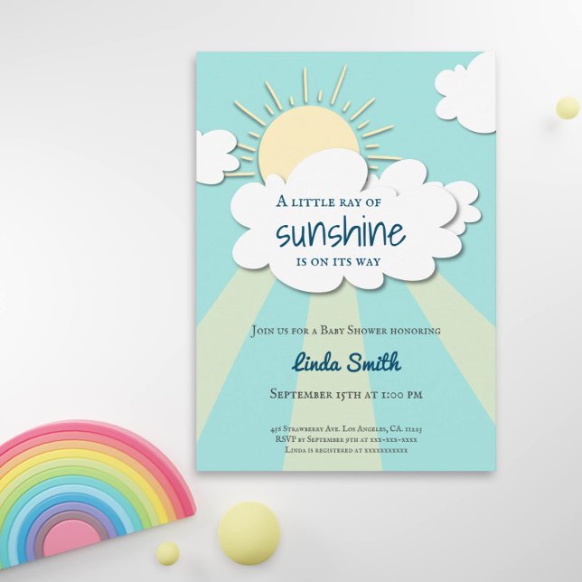 Modern Blue Ray of Sunshine Boy Baby Shower Invitation (Creator Uploaded)