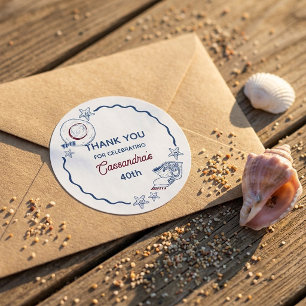 Modern Blue & Red Beach Summer Milestone Birthday Classic Round Sticker