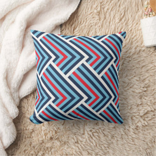 Modern Blue & Red Chevron Pattern Throw Pillow