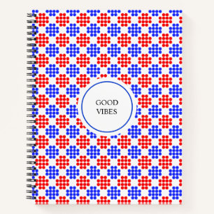 Modern Blue Red Dotted Diamonds on White Notebook