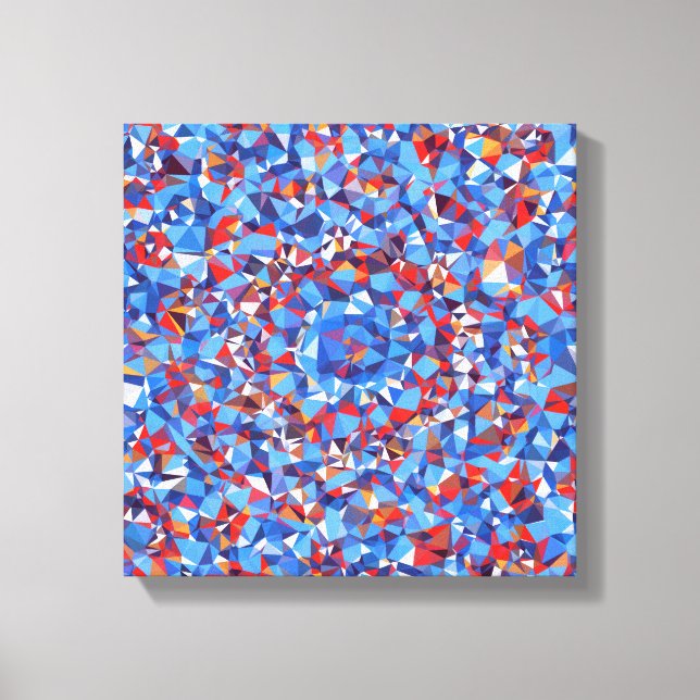 Modern Blue Red Fractal Abstract Geometric Canvas Print (Front)