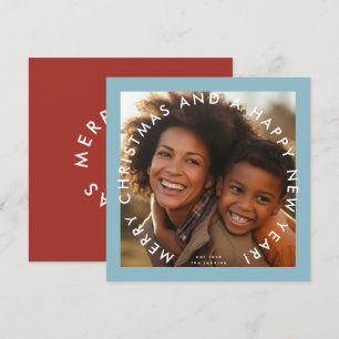 Modern Blue Red Happy New Year Photo Square Holiday Card