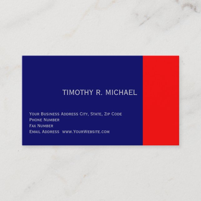 Modern Blue Red Simple Plain Business Card (Front)