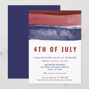 Modern blue red stripes watercolor 4th of July Invitation