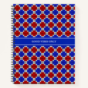 Modern Blue Red White Dotted Diamonds on Black Not Notebook