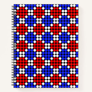 Modern Blue Red White Dotted Diamonds on Black Notebook