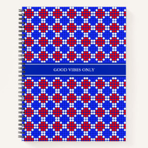 Modern Blue Red White Dotted Diamonds on Blue Notebook