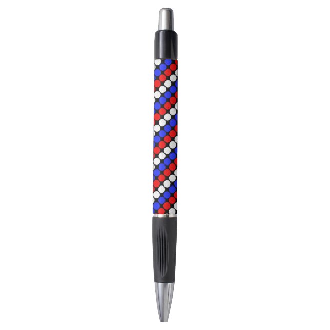 Modern Blue Red White Dotted Stripes Black Ink Pen (Front Vertical)