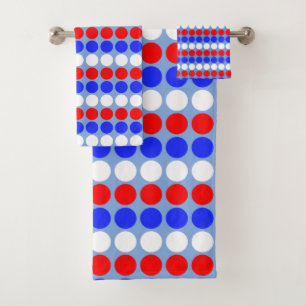 Modern Blue Red White Dotted Stripes on Sky Blue B Bath Towel Set