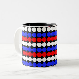 Modern Blue Red White Dotted Stripes Two-Tone Coffee Mug