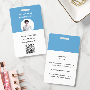 Modern Blue Registered Nurse Photo QR Code Staff Badge