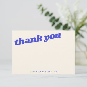 Modern Blue Retro Baby Shower Personalized Name Thank You Card