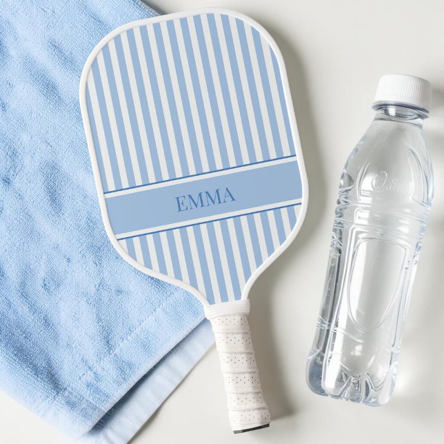 Modern Blue Retro Striped Simple Personalized Name Pickleball Paddle (Modern Blue Retro Striped Simple Personalized Name Pickleball Paddle)