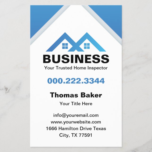 Modern Blue Roof House Logo Real Estate Flyer (Front)