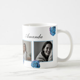 Modern Blue Rose Monogram Photo Collage Custom Mom Coffee Mug