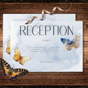Modern Blue Rust Watercolor Butterflies Reception Enclosure Card