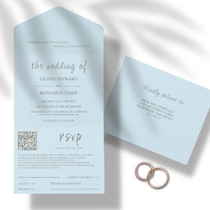 Modern Blue & Sage Green QR Code All In One Invitation