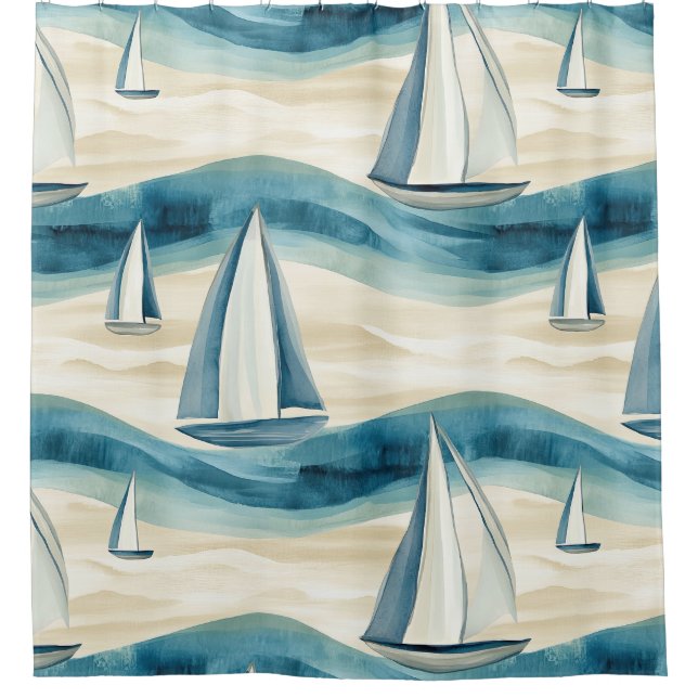 Modern Blue Sailboat Ocean Wave Pattern (Front)