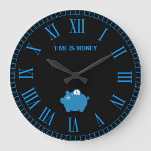 Modern Blue Saving Time With Piggy Bank Wall Clock