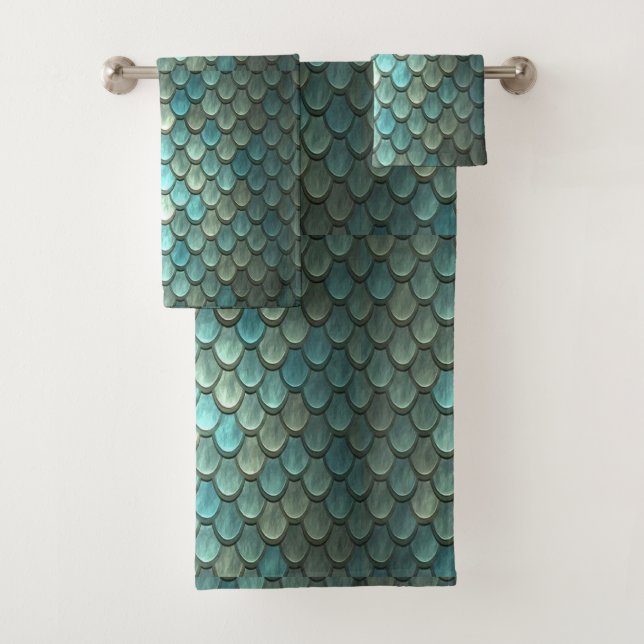 Modern blue scales textured bath towel set (Insitu)
